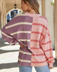 Striped Colorblock Drop Shoulder Sweater