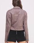 Jade By Jane Belted Long Sleeve Zippered Faux Suede Moto Jacket