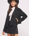 Jade By Jane Belted Long Sleeve Zippered Faux Suede Moto Jacket