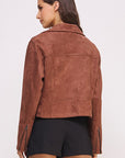 Jade By Jane Belted Long Sleeve Zippered Faux Suede Moto Jacket