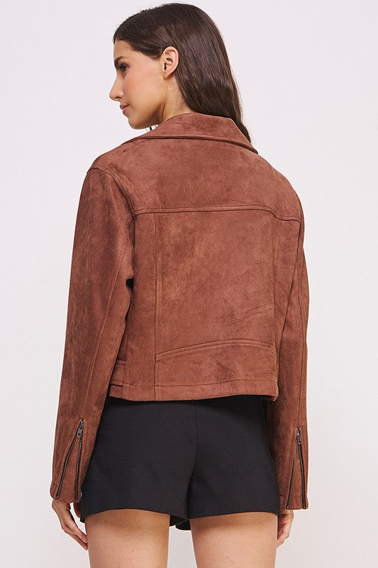 Jade By Jane PLUS Belted Long Sleeve Zippered Suede Moto Jacket