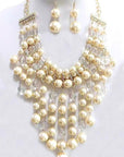 Mix Pearl Clear Beads Drop Statement Necklace Set