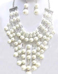 Mix Pearl Clear Beads Drop Statement Necklace Set