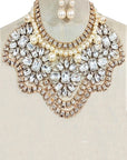 Crystal Flower Pearl Accent Statement Bib Necklace