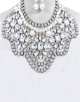 Crystal Flower Pearl Accent Statement Bib Necklace