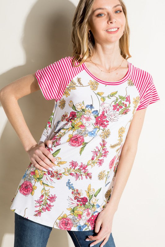 e Luna Pin Striped Floral Mix Top