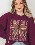 Game Day Football Bow Graphic Fleece Sweatshirts