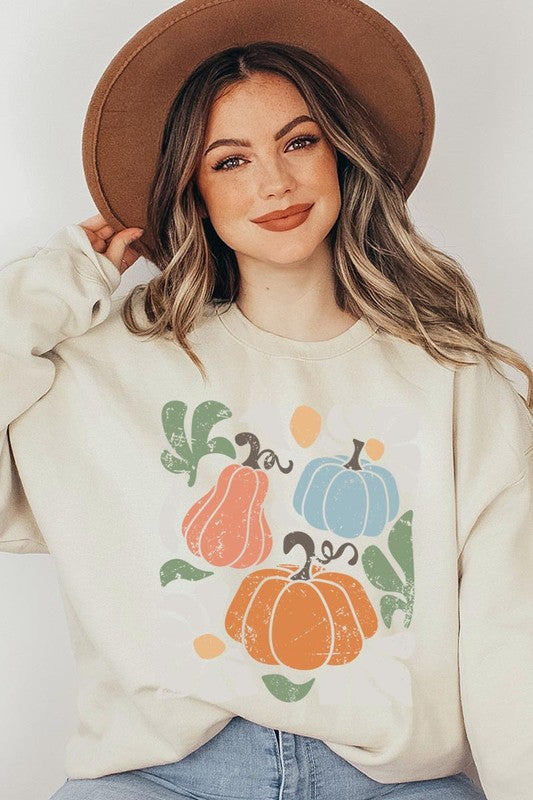 Abstract Fall Pumpkin Graphic Fleece Sweatshirts