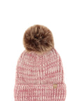 Sable Touch Feather Knit Beanie with Fur Pom