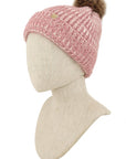 Sable Touch Feather Knit Beanie with Fur Pom