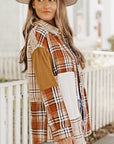 Plaid Color Block Patchwork Pocket Shirt Shacket