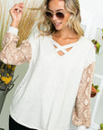 e Luna PLUS Solid Animal Mix Lace Up Boxy Top