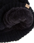 Cable Knit Beanie with Super Pom and Inner Lining