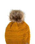 Cable Knit Beanie with Super Pom and Inner Lining