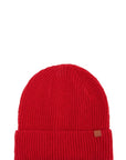 Solid Rib Beanie with Leather Tab