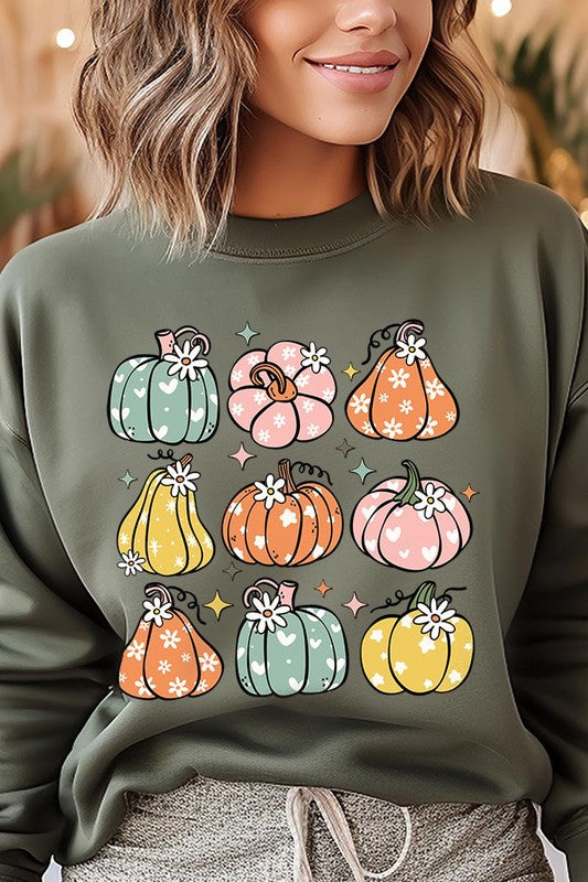 Pumpkins &amp; Daisies Graphic Fleece Sweatshirts