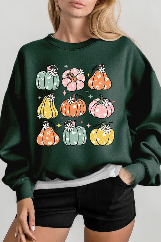 Pumpkins &amp; Daisies Graphic Fleece Sweatshirts