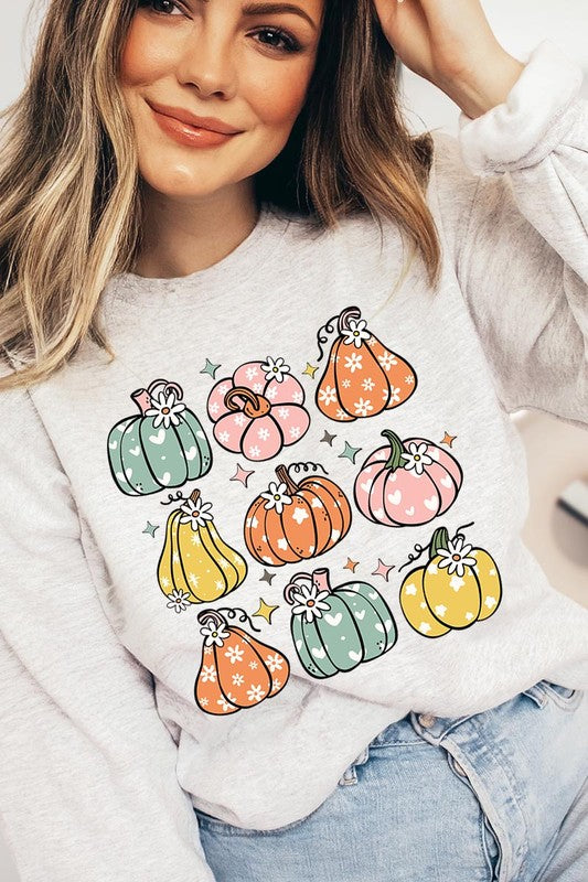 Pumpkins &amp; Daisies Graphic Fleece Sweatshirts