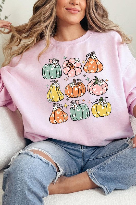 Pumpkins &amp; Daisies Graphic Fleece Sweatshirts