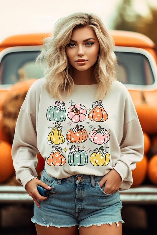 Pumpkins &amp; Daisies Graphic Fleece Sweatshirts