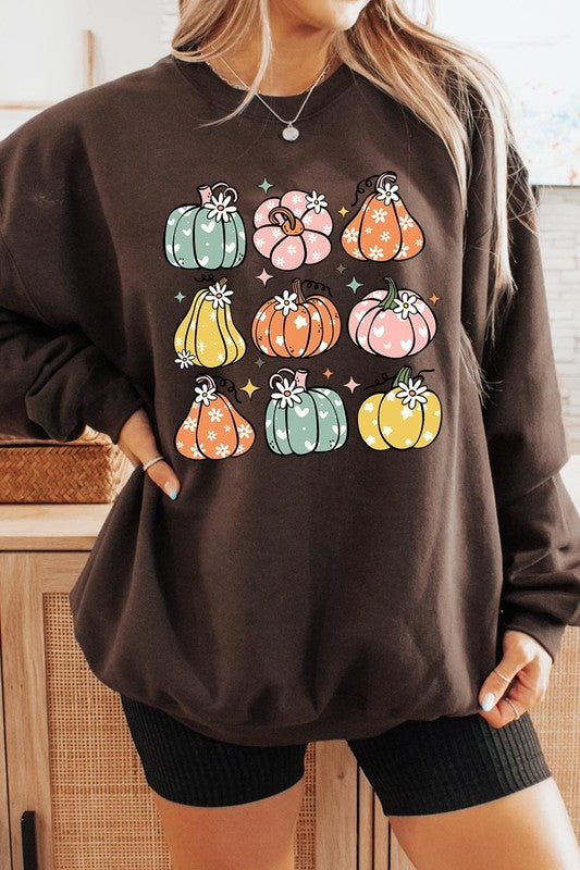 Pumpkins &amp; Daisies Graphic Fleece Sweatshirts