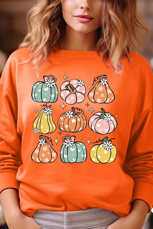 Pumpkins &amp; Daisies Graphic Fleece Sweatshirts