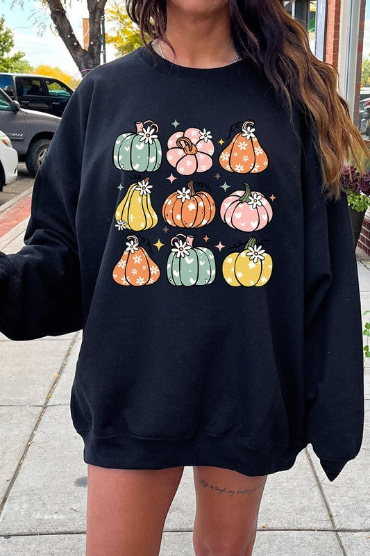 Pumpkins &amp; Daisies Graphic Fleece Sweatshirts