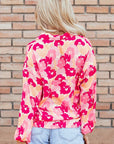 Women Floral Print Puff Sleeve Buttoned Shirt