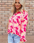 Women Floral Print Puff Sleeve Buttoned Shirt