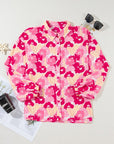 Women Floral Print Puff Sleeve Buttoned Shirt