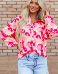 Women Floral Print Puff Sleeve Buttoned Shirt