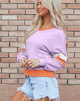 Women Knit Drop Shoulder V Neck Sweatshirt