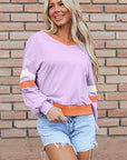 Women Knit Drop Shoulder V Neck Sweatshirt