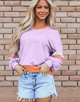 Women Knit Drop Shoulder V Neck Sweatshirt