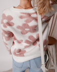 Women Flower Drop Shoulder Loose Sweater