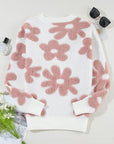 Women Flower Drop Shoulder Loose Sweater