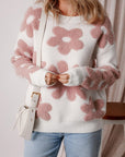 Women Flower Drop Shoulder Loose Sweater