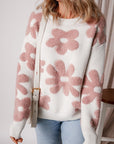 Women Flower Drop Shoulder Loose Sweater