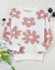 Women Flower Drop Shoulder Loose Sweater