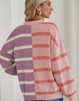 Striped Colorblock Drop Shoulder Sweater