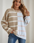 Striped Colorblock Drop Shoulder Sweater