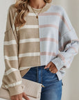 Striped Colorblock Drop Shoulder Sweater