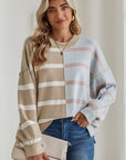 Striped Colorblock Drop Shoulder Sweater