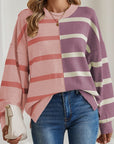 Striped Colorblock Drop Shoulder Sweater