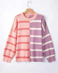 Striped Colorblock Drop Shoulder Sweater