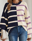 Striped Colorblock Drop Shoulder Sweater