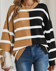 Striped Colorblock Drop Shoulder Sweater