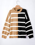 Striped Colorblock Drop Shoulder Sweater