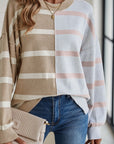 Striped Colorblock Drop Shoulder Sweater