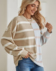 Striped Colorblock Drop Shoulder Sweater